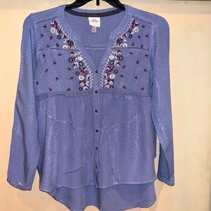 Knox Rose boho style size Small long sleeve lavender blouse w/embroidery